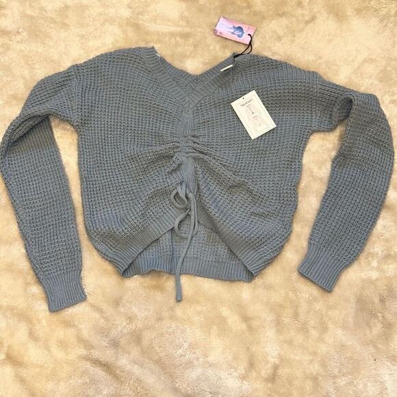 Sincerely Jules Blue Waffle Knit  V-Neck Sweater | Sz S, NWT - Picture 2 of 5